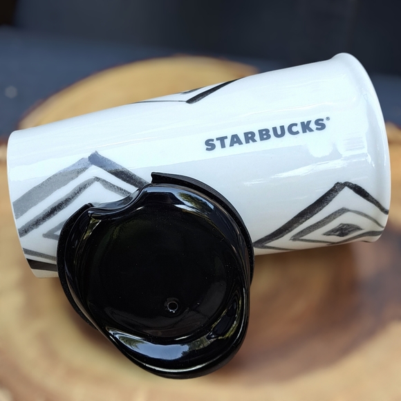 Starbucks Coffee Mug Ceramic Mug with Lid Abstract Geometric 10 Fl. Oz. (2014) - Picture 2 of 9